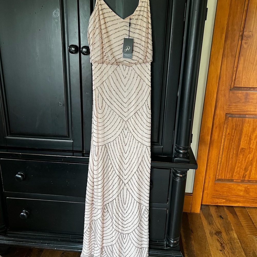 Adrianna Papell Blush Gold Gown size 6